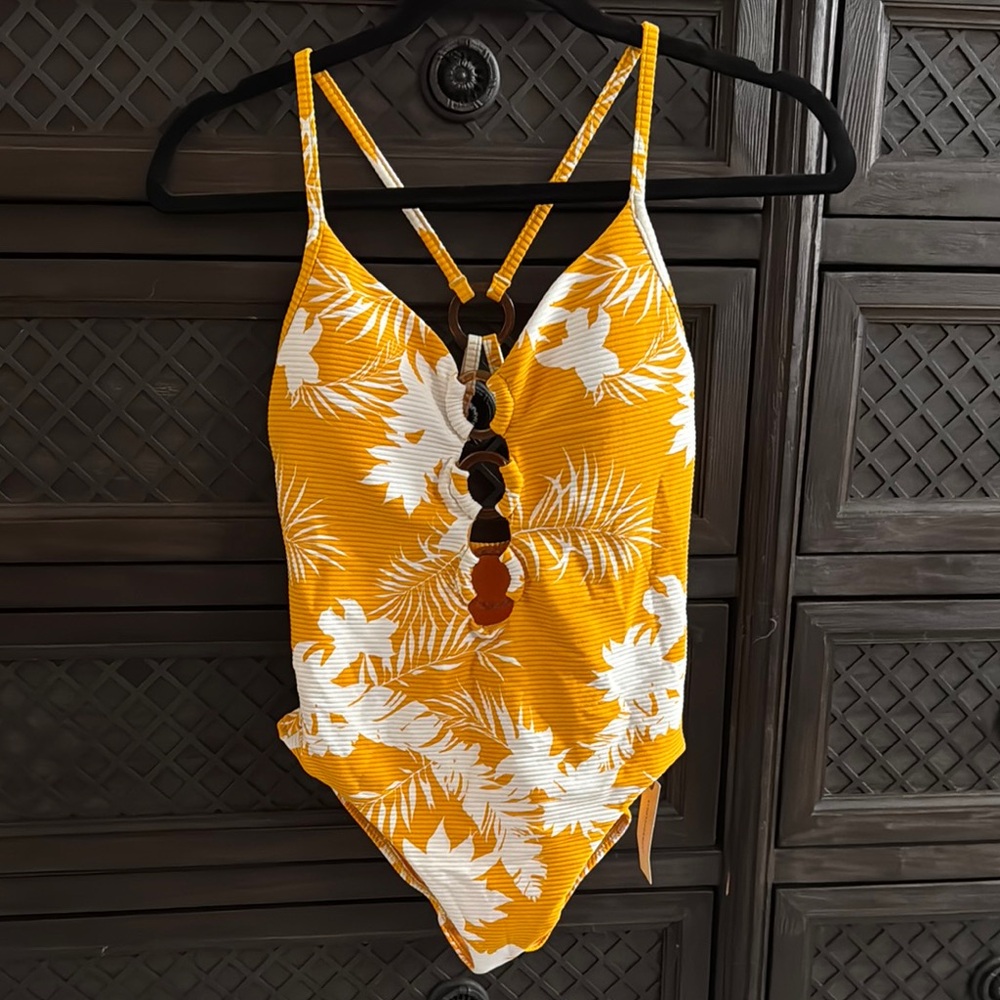Seafolly Yellow and White Floral One-Piece Swimsuit